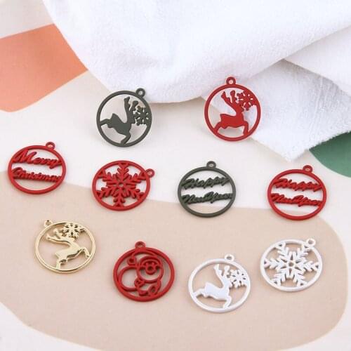 10pcs Spray paint Christmas Series Elk Snowflake English Letter Circle Charms Alloy Pendants Earring DIY Jewelry Accessory YZ683