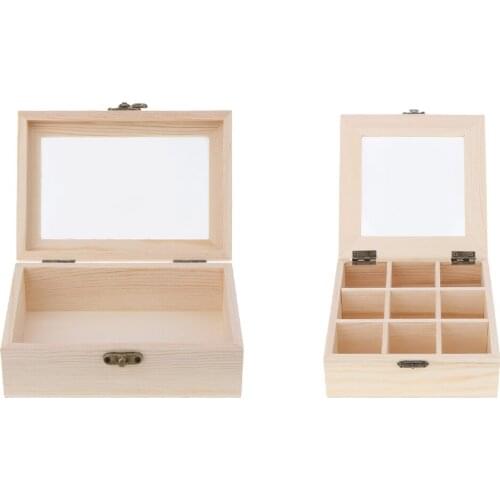 2 Pieces Durable Jewel Case Storage Box 9 Grids Wooden Jewelry Chest Organizer Jewelry Display Box