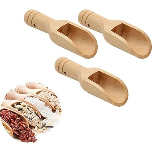 3pc Wooden Round Handle Scoop Teaspoon Small Salt Shovel Milk Powder Scoops Wood Condiment Spoons Coffee Tea Mini Spoon #50g