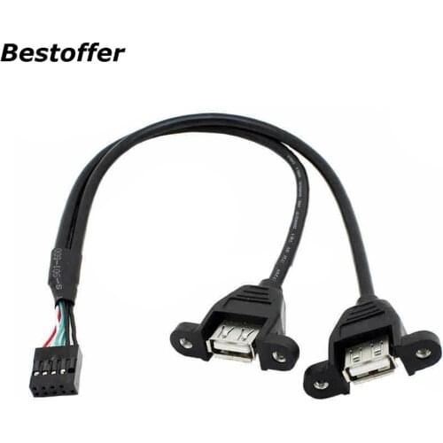 30cm/50cm/75cm Internal Cable USB Splitter PCB Mainboard 9 Pin Header To 2 Dual USB 2.0 Female Socket Adapter Cable Customized