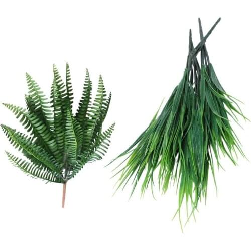 5 Pcs Accessories:1 Pcs 7 Branches Green Floral Persian Flower & 4 Pcs Fake Plastic Greenery Shrubs Wheat Grass Bushes