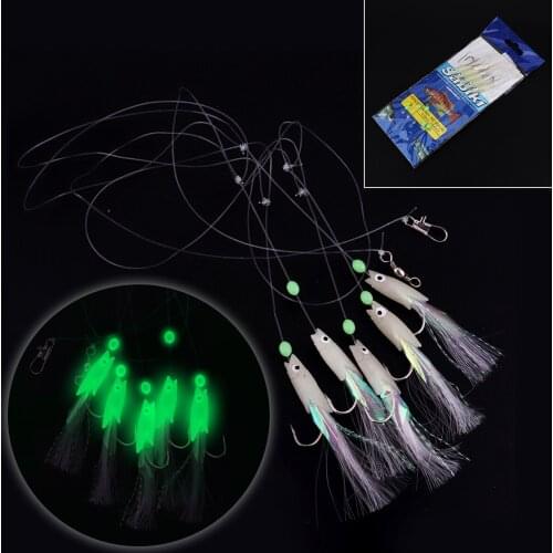5pcs/lot Luminous Sabiki Soft Fishing Lure Hook 1/0# 1# 2# 3# 4# Fishing String Hook During Dark Night Fishing Tackle
