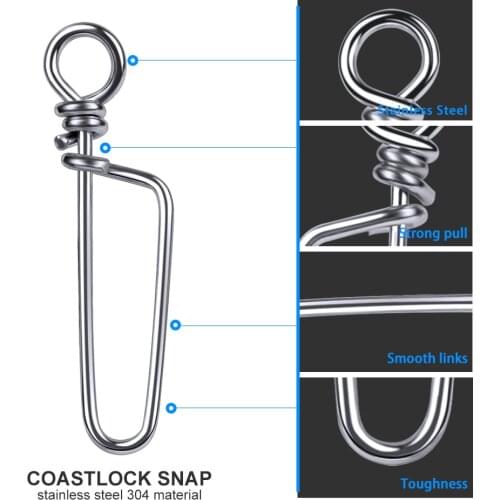 50pcs/lot 0#-7# Coastlock Connector Snap Fishing Barrel Swivel Safety Snap Stainless Steel Fishing Swivels Snap Accessories