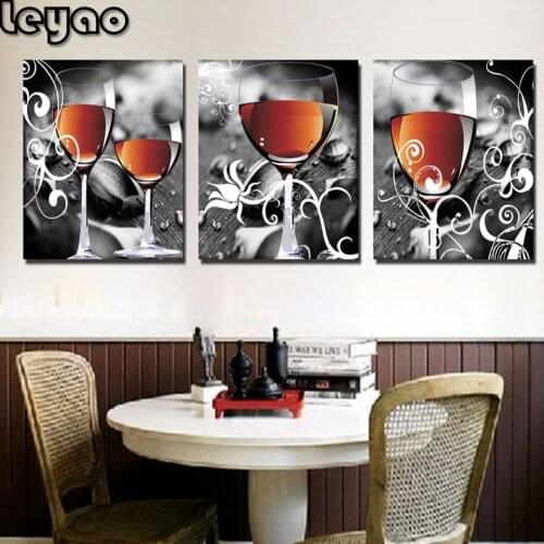 Diamond painting Household Wine Glasses 3 Piece diamond embroidery Art diamond mosaic Paintings For Living Room Dining Painting