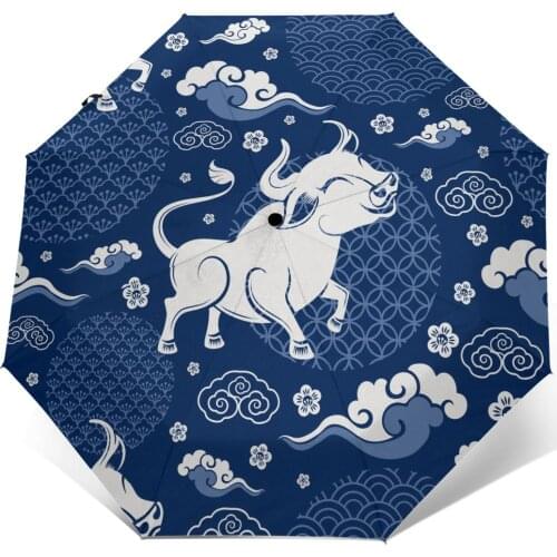 Automatic Umbrella Rain Women Three-folding Umbrella Chinese Zodiac Ox Sign Windproof Umbrella Female Waterproof parasol