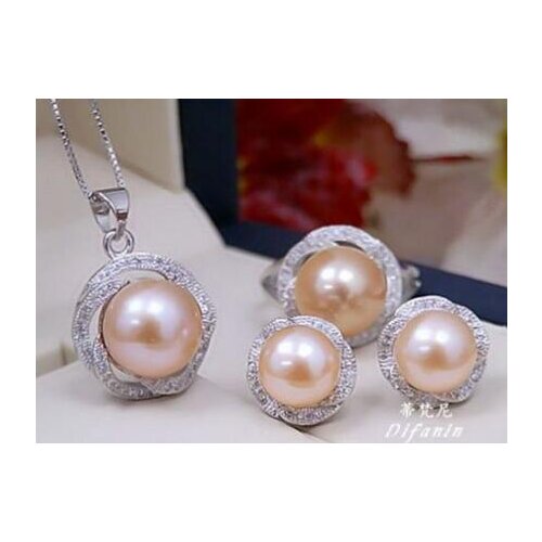Free shipping Noble jewelry charming set of 10-11mm south sea pearl pendant& earring &ring