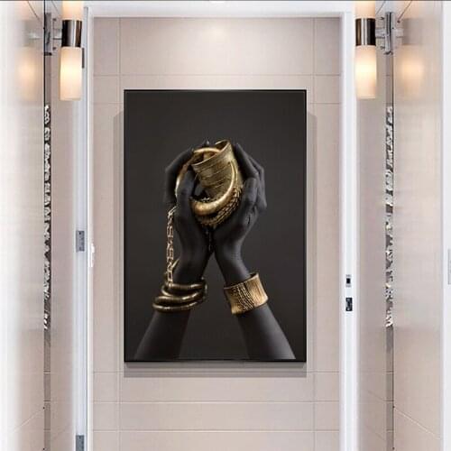 Black Womans Hand With Gold Jewelry Canvas Paintings On The Wall Art Posters And Prints African Art Pictures Home Wall Decor