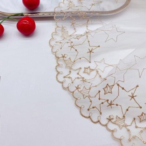 All-match Gold Thread Star Net Yarn Embroidery Tulle Lace Fabric Lolita Wedding Dress Cuffs Handmade Diy Skirt Textile Sewing