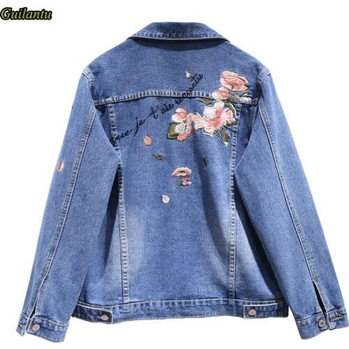 Guilantu 2021 Spring Vintage Denim Jacket Women Clothes Plus Size 3xl Slim Short Jeans Coat Female Embroidery Floral Outerwear
