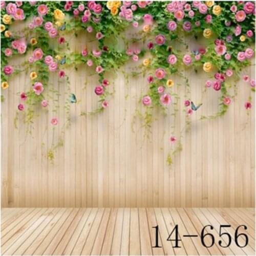 LB Spring Flower Wood Wall Backdrop Floral Photography Background Polyester Studio Props Backgrounds Seamless Washable No Crease