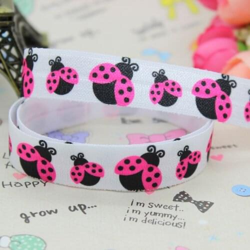 DHK 5/8 inch 5yards Fold Over Elastic FOE ladybug printed ribbon headband hair band diy decoration OEM Wholesale E275