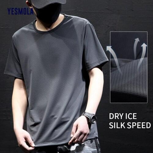 YESMOLA Ice Silk Mesh T Shirt Summer Men Shirt Breathable Short Sleeve Tops Mens Quick Dry T-shirt Trainer Running Tshirt