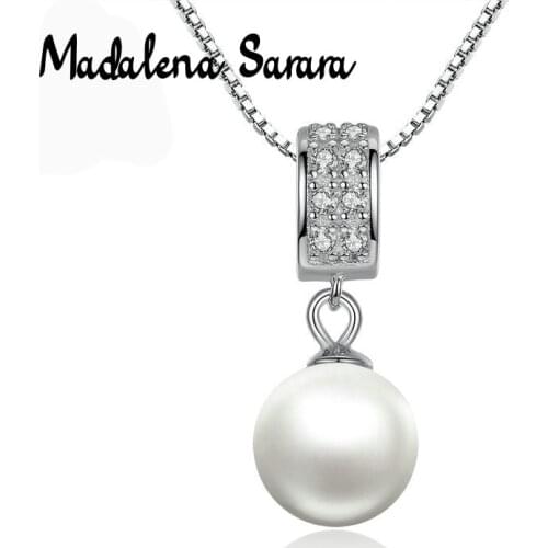 MADALENA SARARA AAA 8-9mm Freshwater Pearl Pendant Women Necklace Dual CZ Stone Pave Setting Style S925 Chain Necklace
