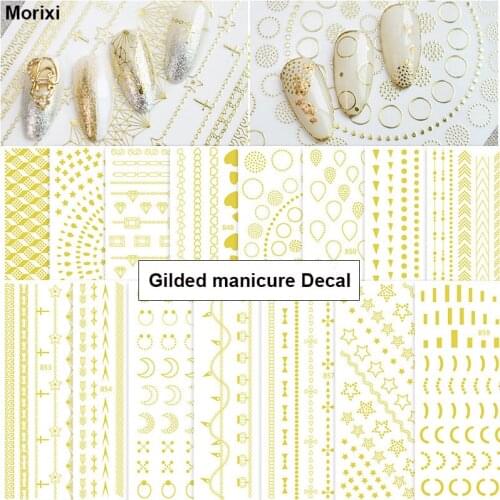 Metallic nail art sticker heart star lines moon hollow gilding decals 3d flower nail art sticker for nail designs YJ015