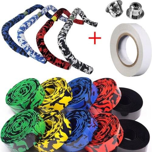 Microfiber Road Bike Handlebar Tape Camouflage Cycling Handle Belt Cork Wrap with Bar Plugs Bicycle Handlebar Grips Tapes