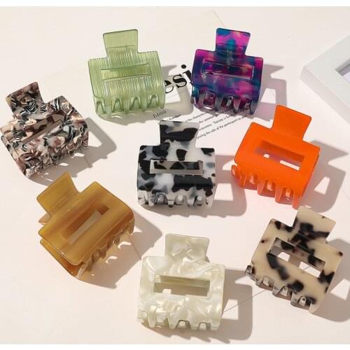 Fashion New Medium Size 8.5cm Acrylic Hair Claw Clip Ins Geometric Crab Pastel Plain Color Clamps for Women Hair Accessories