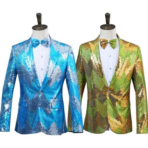 Fashion Sequin Dress Blazer Men Single Button Nightclub Perform Mens Suit Jacket Wedding Party Stage Singer Blazer Masculino
