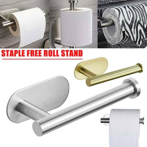 Stainless Steel Toilet Roll Paper Holder Rack Wall-Mount Bathroom Self Adhesive For Bedrooms Bathrooms And Closets