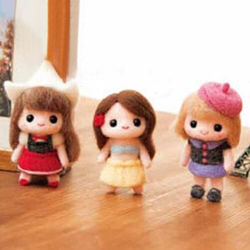 Non-Finished KIT Creative Lovely Girls Toy Doll Wool Felt Poked Kitting Non-Finished DIY Handcarft Wool Felting Material Package