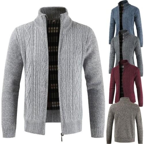 New mens thick knit sweater stand collar thick sweater cardigan mens jacket mens tide