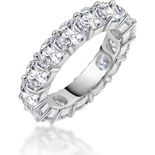 Cushion Cut Sona Simulated Diamond Full Eternity Rings Anniversary Rings Wedding Band Ring For Women