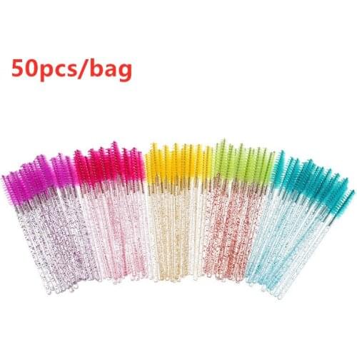 Good Quality Disposable 50 Pcs/Pack Crystal Eyelash Makeup Brush Diamond Handle Mascara Wands Eyelashes Extension Tool TM220