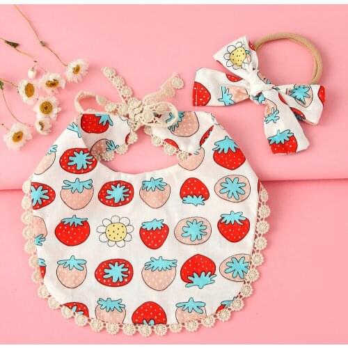 2Pcs/lot Baby Tassel Saliva Towel Headband Floral Cartoon Newborn Double Side Bib Photography Bandana Burp Cloths Feeding Bibs