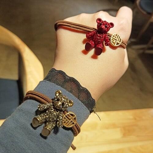 Crystal Alloy Bear Elastic Hair Bands For Women Hair Accessories Rubber Band Hair Ring Hair Ties