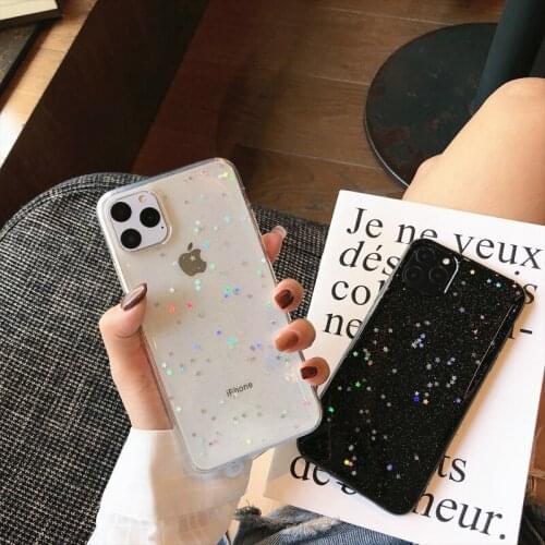 Luxury Bling Stars Glitter Soft TPU Phone Case For iPhone 11 Pro Max XS XR X 12 Mini 6s 7 8 Plus SE2020 Transparent Powder Cover