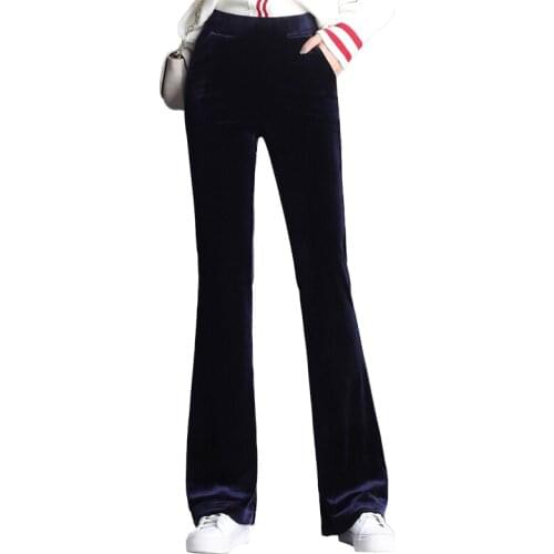 Spring and autumn new High-quality gold velvet wide leg pants was thin micro speaker straight women' high waist stretch trousers