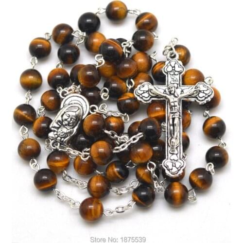 High level tiger eye round bead religious rosary necklace for pray
