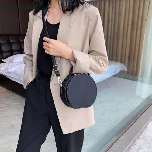Ladies Shoulder Bag Frosted Retro Small Black Bag Simple Small Round Bag Female High Quality Pu Leather Lady Messenger Bag