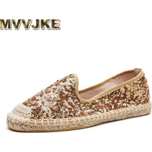 MVVJKECasual Shoes Woman Loafers Bling Women Flats Straw Fisherman Shoes Ladies Plus Size Driving Shoes Female New Arrival