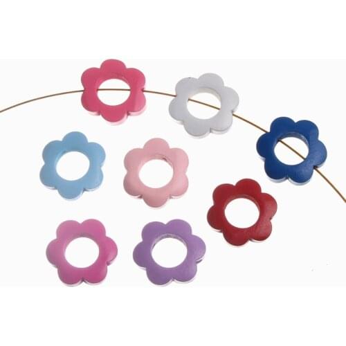 DIY 10Pcs Inner Diameter 13.5mm Garland Wood Spacer Beads Flower Shape Wood Beads Decoration For Jewelry making