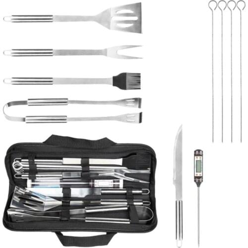 10 PCS BBQ Grill Tools Set Stainless Steel Grilling Accessories with Spatula, Tongs, Skewers for Barbecue, Camping, Kitchen