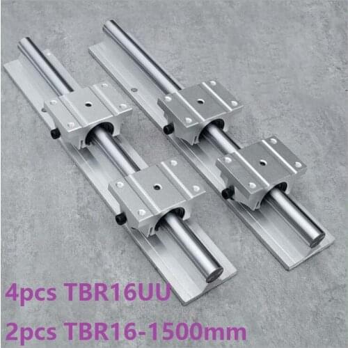 2pcs TBR16 -L 1500mm linear guide rail support + 4pcs TBR16UU blocks linear bearing blocks CNC router linear rail