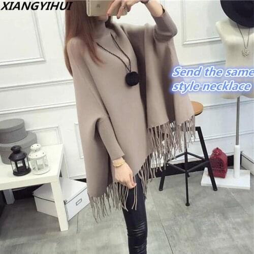 2017 Winter Women Turtleneck Pullover Korean Fashion Plus Size Loose wool Batwing Sweater Ladies Knitted Ponchos and Capes Coat