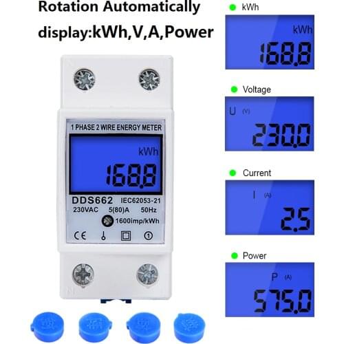 5(80)A 230V DIN RAIL 50Hz Digital Energy Meter KWH DIN RAIL METER LCD Display DDS662 DIGITAL Single Phase kWh counter freeship
