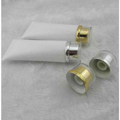 50pcs 100 ml white tube with golden silver acrylic screw cap ,100ml lotion cream bottle ,cosmetic packaging empty bottles