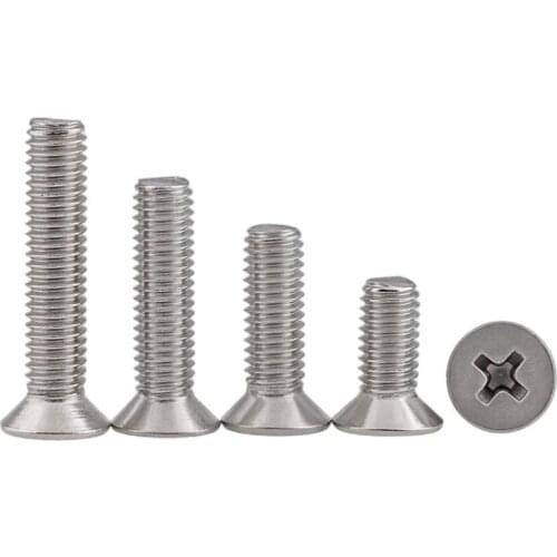 50PCS M2 M2.5 M3 M4 Stainless Steel Countersunk Head Screws Mini Screws 304 Stainless Steel Cross Flat Head Screws