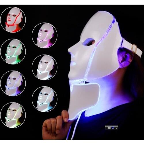 7 Colors Light LED Facial Mask With Neck Skin Rejuvenation Face Care Treatment Beauty Anti Acne Therapy Whitening