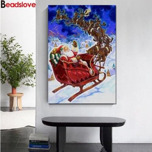 Diamond Painting Santa Claus Sled Diamond Mosaic Rhinestone Winter Diamond Embroidery 5D DIY Full Square Christmas Home Decor