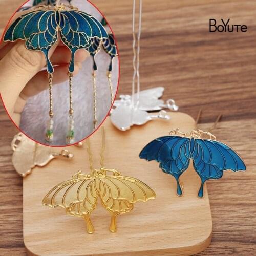 BoYuTe (10 Pieces/Lot) 59*39MM Alloy Butterfly Welding 9*70*1.2MM Hair Fork Hairpins Handmade Diy Retro Palace Hair Accessories