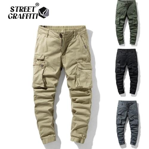 2021 New Spring Mens Cotton Cargo Pants Clothing Autumn Casual Fashion Elastic Waist Quality Pantalones Tipo Cargo Pants Men