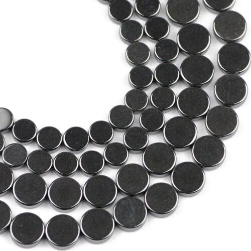 JHNBY COINS Black Hematite bead 8/6MM Natural Stone magnetite Flat Round Loose beads For Jewelry bracelet Making DIY Accessories