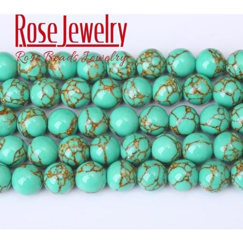 Natural Stone Beads Green Turquoises Golds Thread Pine Round Spacer Beads 4/6/8/10 mm For Jewelry Making Bracelets Necklace