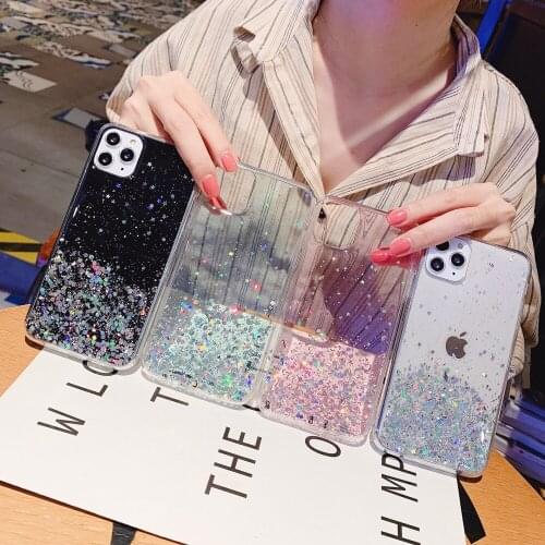 For iPhone 12 11 Pro Max Cases Luxury Epoxy Star Cover for iPhone XR XS Max X 7 8 6 6S Plus Covers Glitter Silicone Bumper