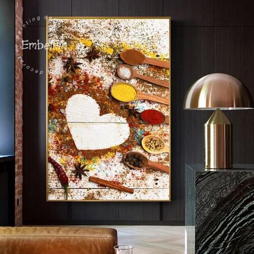 Embelish Grains Spices Peppers Love Shape Wall Posters For Kitchen Decor Living Room Food Cancvas Paintings Scandinavian Picture