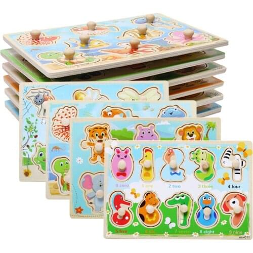 Baby Toys Montessori Wooden Puzzle Cartoon Vehicle Marine Animal Puzzle Jigsaw Board 12 Set Educational Wooden Toy Child Gifts