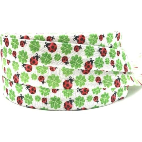 5 Yards 16mm St. Patricks Day Ladybug printed foe Stretchy Ribbon strap DIY Girl Hair tie headbands Hair accessories